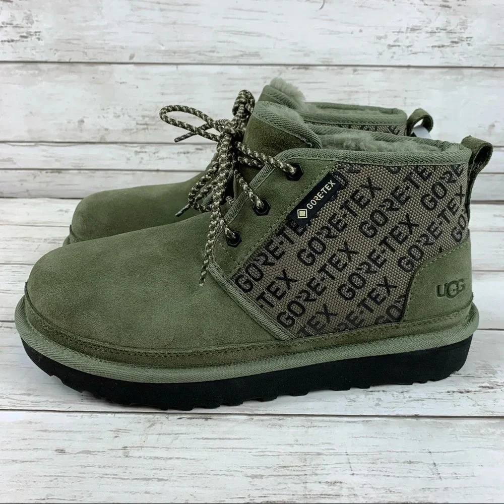 Ugg Neumel Gore-Tex Waterproof Suede Chukka Boots Olive Green Logo 7 Lace Up